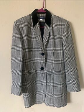 Vintage alpaca and wool checked Glen Plaid Blazer with Contrasting Black Collar